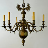 Chapman Brass Chandelier, Wing Motif and Faceted Globe Detail, Sku: 032968